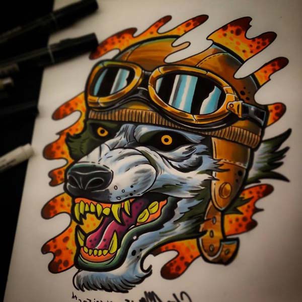 cartoon wild wolf tattoo