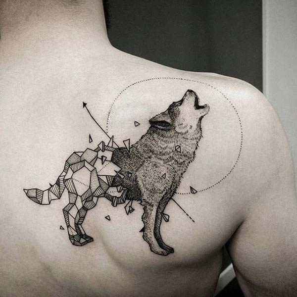 modern art wolf tattoo