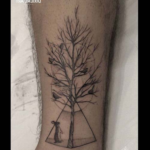 rabbit birds and tree tattoo