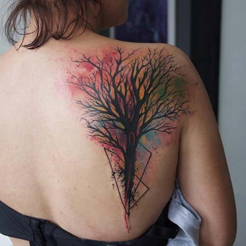 colorful tree tattoo