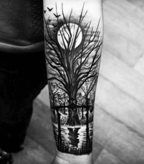 moon and tree tattoo