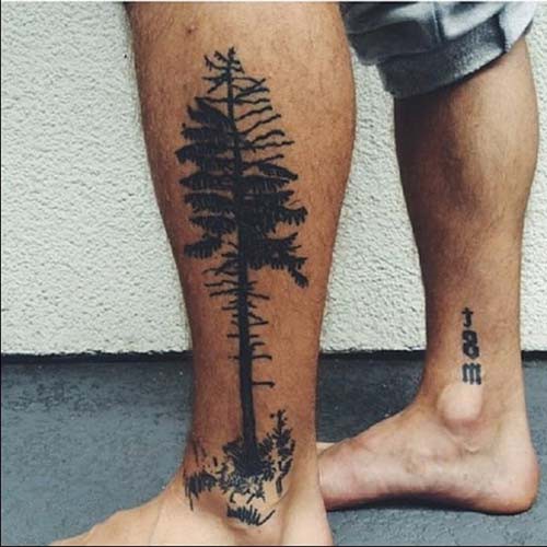 man lower leg tree tattoo