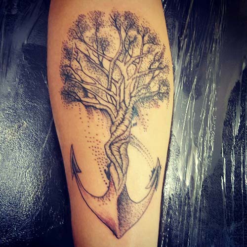 tree tattoo with anchor root