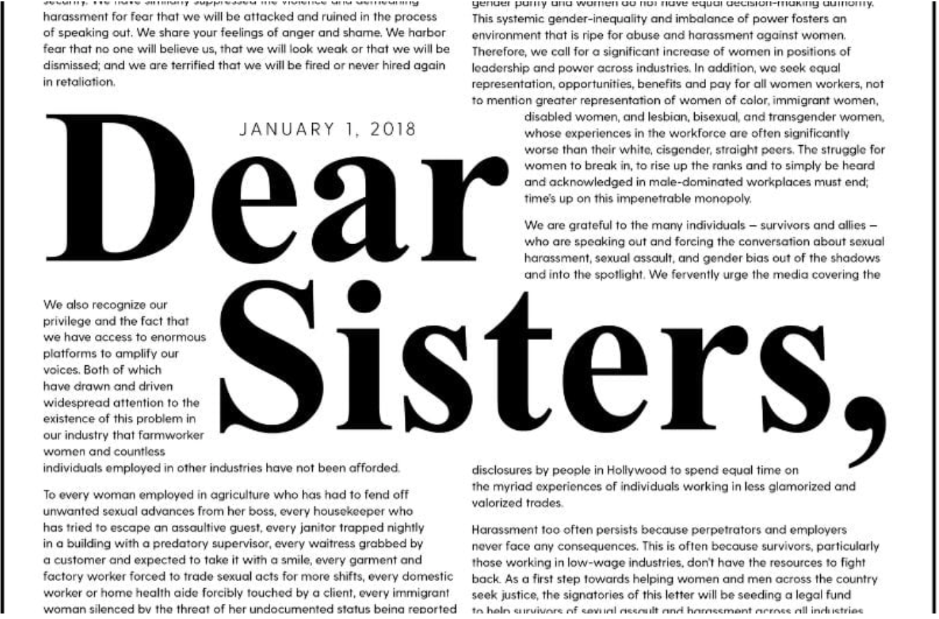White backgrounf with black text. In the centre of the image the text reads ?Dear Sisters,? and is surrounded by the letter