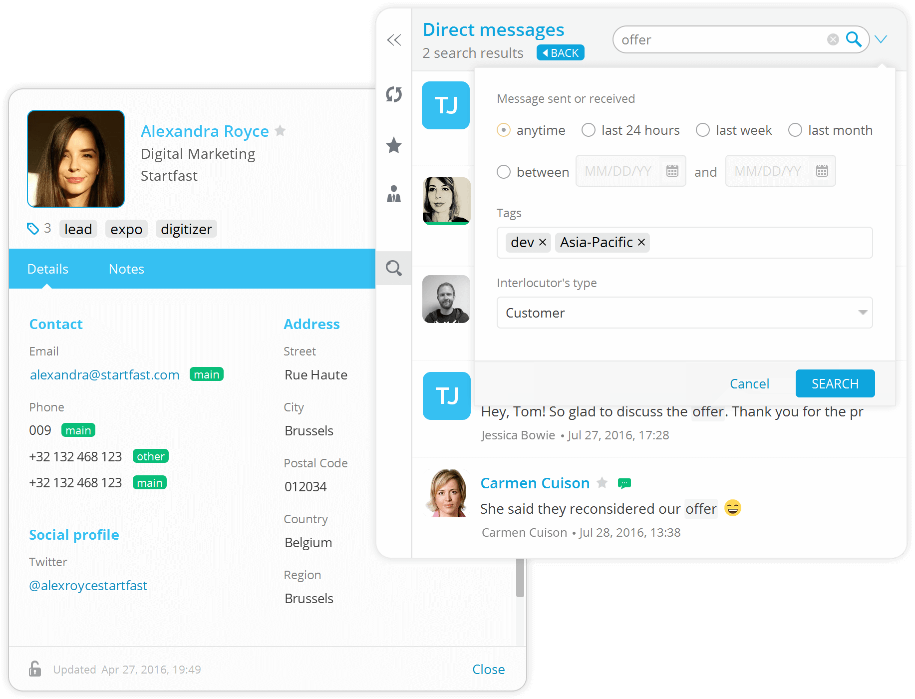 Example of Hubgets enterprise chat