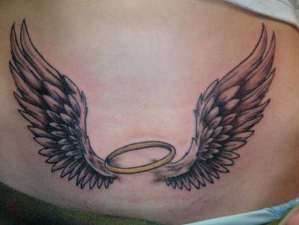 wings tattoo with halo