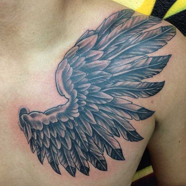 single wing chest tattoo for male