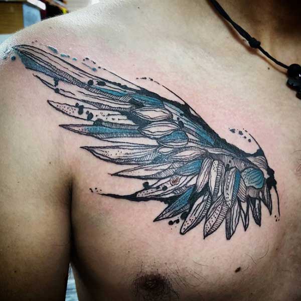 male chest wing tattoo